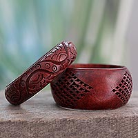 Wood bangle bracelets, 'India Romance' (pair) - Artisan Crafted Floral Mango Wood Bangle Bracelets (Pair)