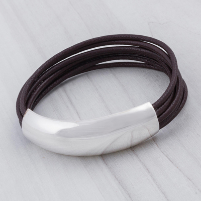 Leather bracelet, 'Free Spirit in Chocolate Brown' - Handmade Leather And Sterling Silver Bracelet Art