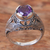 Amethyst-Cocktailring - Balinesischer Ring aus Amethyst und Sterlingsilber mit Vogelmotiv