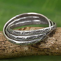 Silver band rings, 'Three Karen Rivers' (set of 3) - Set of 3 Interlinked Hill Tribe Silver Rings
