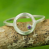 Amethyst cocktail ring, 'Gazing at the Moon' - Amethyst Thailand Handcrafted Sterling Silver Ring