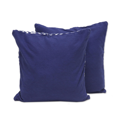 Cotton blend cushion covers, 'Greek Key' (pair) - Blue and White Geometric Cotton Blend Cushion Covers (Pair)