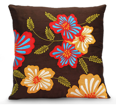 Cushion cover, 'Hibiscus Haven' - Cushion cover