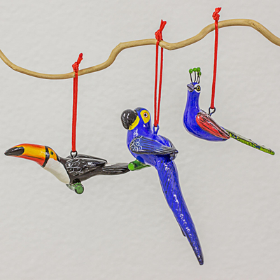 Adornos de terracota (juego de 6) - Conjunto guatemalteco de 6 adornos de pájaros tropicales de terracota