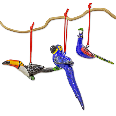 Terracotta ornaments, 'Exotic Birds' (set of 6) - Guatemalan Set of 6 Terracotta Tropical Bird Ornaments
