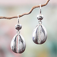 Sterling silver dangle earrings, 'Abundant Cowrie' - Hand Crafted Sterling Silver Dangle Earrings from Africa