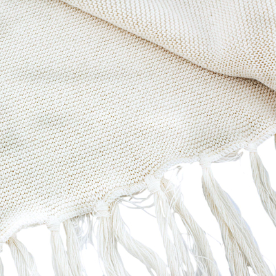 Cotton poncho, 'Spontaneous Style in Ivory' - Cotton Poncho with Fringe Ivory Color from Guatemala