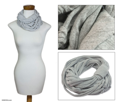 Cotton scarf, 'Gray Maya Noodles' - Fair Trade Cotton Scarf from Central America