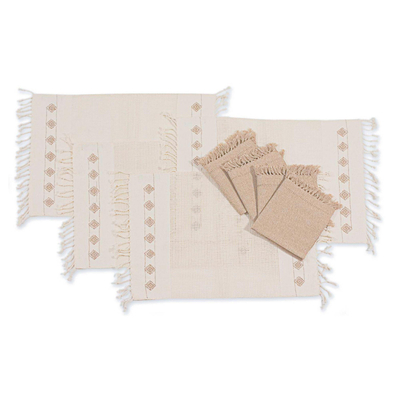 Cotton placemats and napkins, 'Ivory Mesh' (set for 4) - Cotton placemats and napkins (Set for 4)