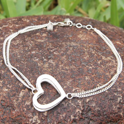 Sterling silver pendant bracelet, 'My Sweetheart' - Handcrafted Sterling Silver Heart Bracelet from Peru