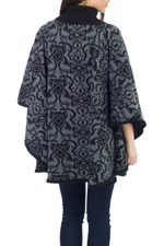 Alpaca blend reversible poncho, 'Sublime Black' - Alpaca Wool Blend Patterned Poncho
