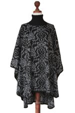 Alpaca blend reversible poncho, 'Sublime Black' - Alpaca Wool Blend Patterned Poncho