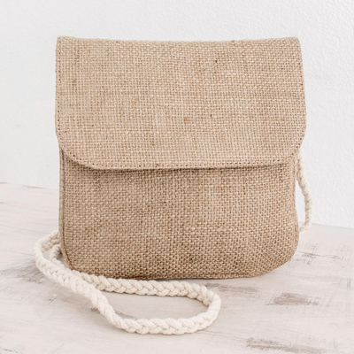 Jute shoulder bag, 'Nature's Details' - Trendy Jute Shoulder Bag with Cotton Strap