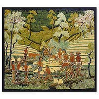 Arte de pared batik, 'La cosecha de arroz' - Arte de pared batik