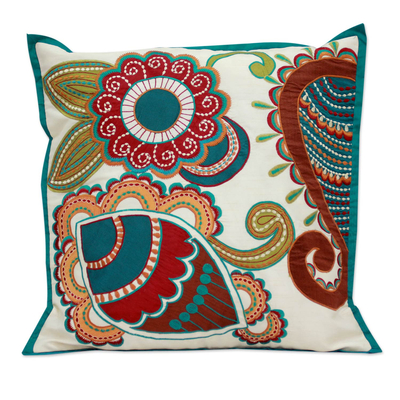 Applique cushion cover, 'Paisley Garden' - Hand Made Floral Patterned Cushion Cover