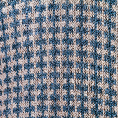 suéter 100% alpaca, 'Fantasy Glyphs' - Suéter de Alpaca Marrón Azul Estampado para Mujer Tejido en Perú