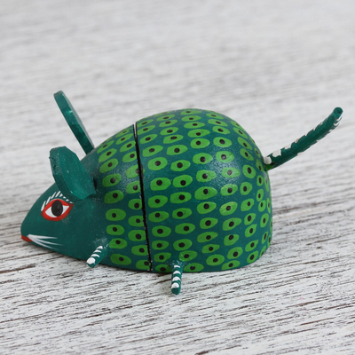 Wood alebrije flash drive, 'Mischievous Mouse' - Hand-Painted Alebrije Mouse USB Drive from Mexico