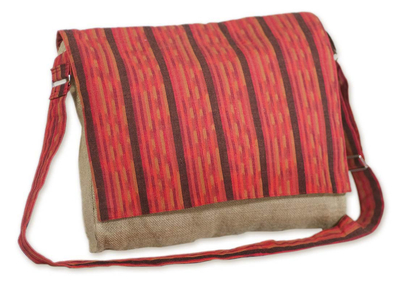 Jute and cotton messenger bag, 'Maya Sunset' - Handcrafted Cotton and Jute Striped Messenger Bag 