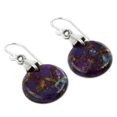 Sterling silver dangle earrings, 'Moon of Enigma' - Purple Turquoise Sphere Earrings India Artisan Jewelry