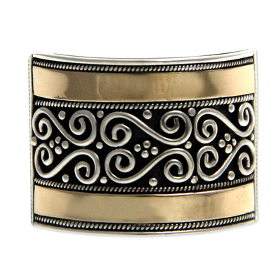 Gold accented sterling silver band ring, 'Celuk Gates' - Sterling Silver and 18k Gold Plated Ring
