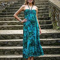 Rayon batik maxi dress, 'Java Emerald'