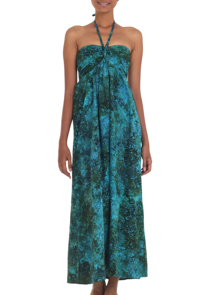 Rayon batik maxi dress, 'Java Emerald' - Batik Rayon Tropical Maxi Dress Made in Indonesia