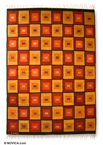 Wool area rug, Golden Windows (4x5.25)