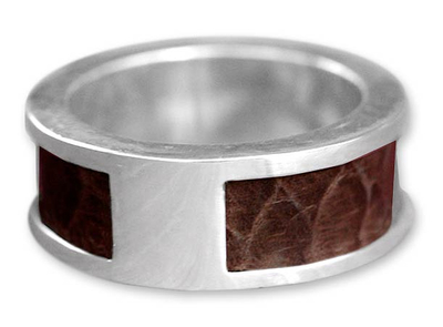 Men's sterling silver and leather ring, 'Strength Within' - Men's sterling silver and leather ring