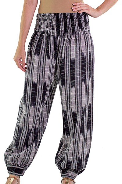 Cotton harem pants, 'Midnight in Mixco' - Jaspe Handwoven Cotton Harem Pants in Onyx and Oyster