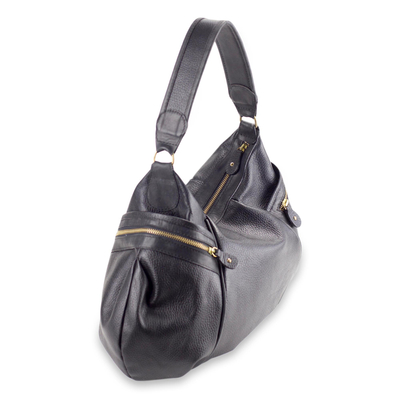 Baguette-Handtasche aus Leder - Mexikanische Baguette-Handtasche aus schwarzem Leder