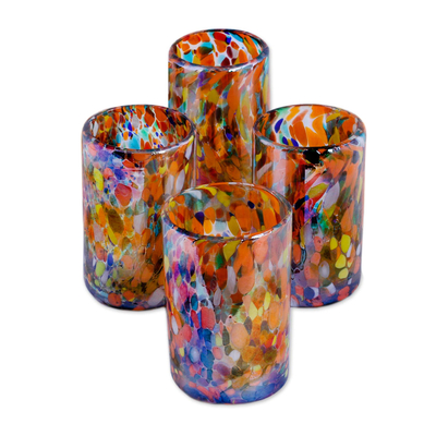 Blown glass tumblers, 'Carnival' (set of 4) - Multicolor Hand Blown Glasses Tumblers Set of 4 Mexico
