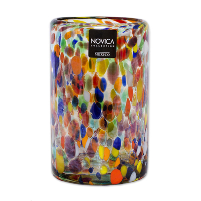 Blown glass tumblers, 'Carnival' (set of 4) - Multicolor Hand Blown Glasses Tumblers Set of 4 Mexico