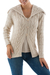 Alpaca blend long cardigan, 'Lady in Beige' - Alpaca Blend Women's Beige Cardigan Sweater with a Collar