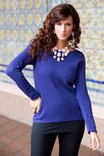 Cotton and alpaca sweater, 'Puno Purple' - Handmade Alpaca Wool Blend Cotton Pullover Sweater