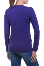 Cotton and alpaca sweater, 'Puno Purple' - Handmade Alpaca Wool Blend Cotton Pullover Sweater