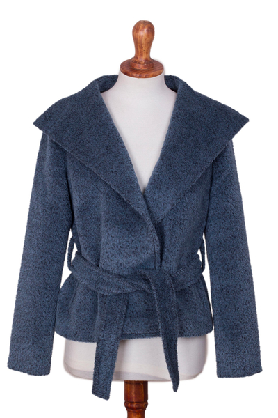 jacke aus 100 % Baby-Alpakawolle - Blaue Jacke aus 100 % Baby-Alpakawolle mit Schärpe