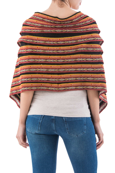 100% alpaca poncho, 'Inca Empress' - Colorful Andean Knitted 100% Baby Alpaca Poncho from Peru