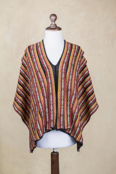 100% alpaca poncho, 'Inca Empress' - Colorful Andean Knitted 100% Baby Alpaca Poncho from Peru