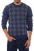Men's alpaca blend sweater, 'Blue Argyle' - Men's Geometric Alpaca Patterned Pullover Sweater