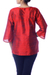 Silk tunic, 'Grand Ruby' - Embellished Silk Tunic Blouse from India