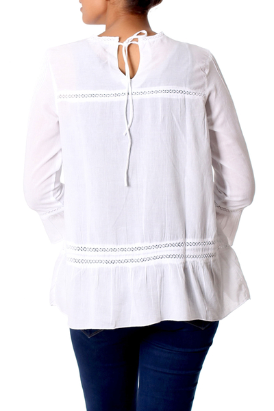 Cotton tunic, 'Summer Cool' - 100% Cotton Embroidered Lacy Tunic from India