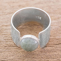 Jade cocktail ring, 'Magic Stone' - Modern Jade and Sterling Silver Cocktail Ring from Guatemala
