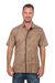 Men's cotton shirt, 'Sweet Basil' - Men's 100% Cotton Shirt Handstamped on Khaki Batik Fabric (image 2a) thumbail