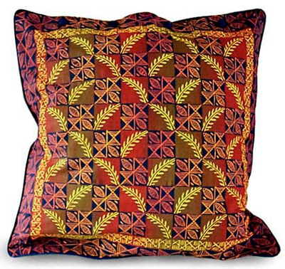 Cotton cushion cover, 'Leaf Design in Dusk' (21 inch) - Block Print Cotton Cushion Cover from Zimbabwe (21 inch)