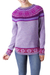 100% alpaca sweater, 'Soft Lavender' - Soft Lavender Flowers 100% Alpaca Pullover Sweater from Peru thumbail