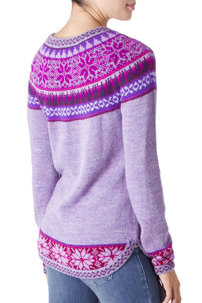 pullover aus 100 % Alpaka - Weicher Lavendelblüten-Pullover aus 100 % Alpaka aus Peru