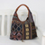 Leather accent cotton blend hobo bag, 'Geometric Shopper' - Leather Accent Cotton Blend Hobo Handbag from Thailand