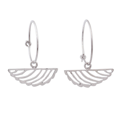 Sterling silver dangle earrings, 'Fresh Leaves' - Sterling Silver Endless Hoop Dangle Earrings from Mexico