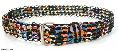 Soda pop-top belt, 'Multicolor Armor Chain Mail in Black' - Recycled Pop Top Belt