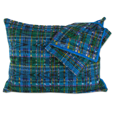 Cotton pillowcases, 'Ancestral Paths' (pair) - 100% Cotton Pillowcases Daffodil Cerulean (Pair) Guatemala